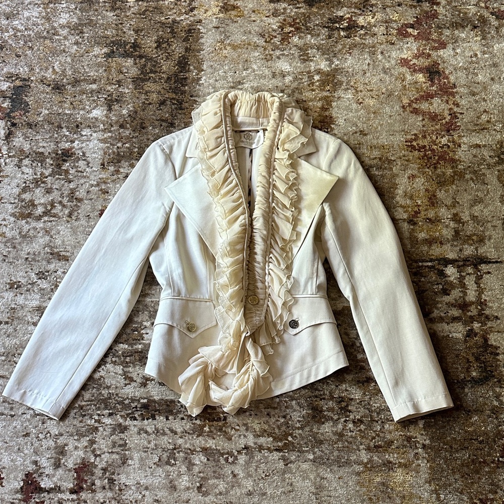 Roberto Cavalli Cream Ruffled Blazer